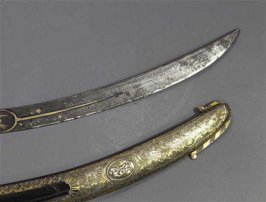 A fine George III silver gilt mounted presentation sword by Rundell, Bridge and Rundell, length 35in.